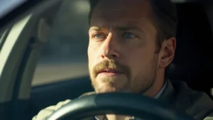 man driving car
